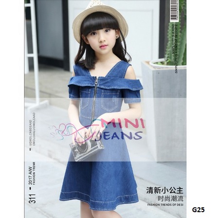 denim zipper dress anak